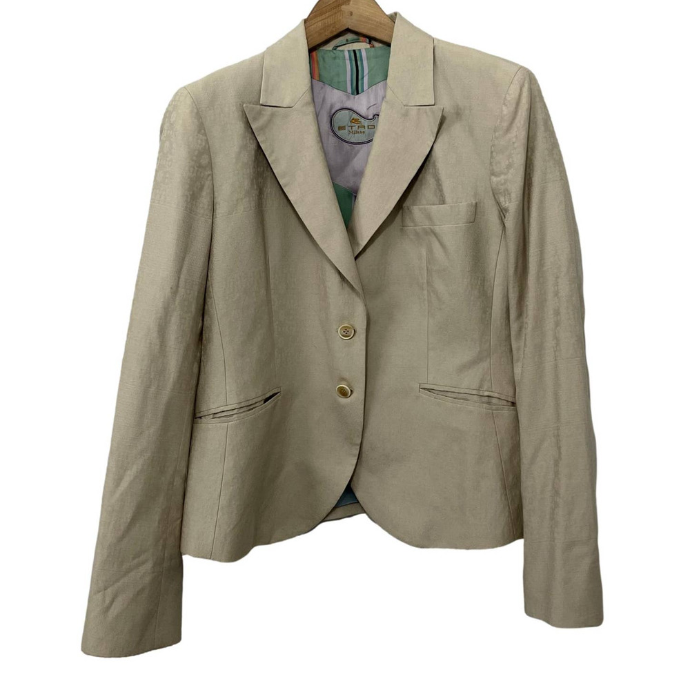 Etro Off-White Cream Beige Brocade Textured Jacket US Size 4 EUC - Picture 1 of 5